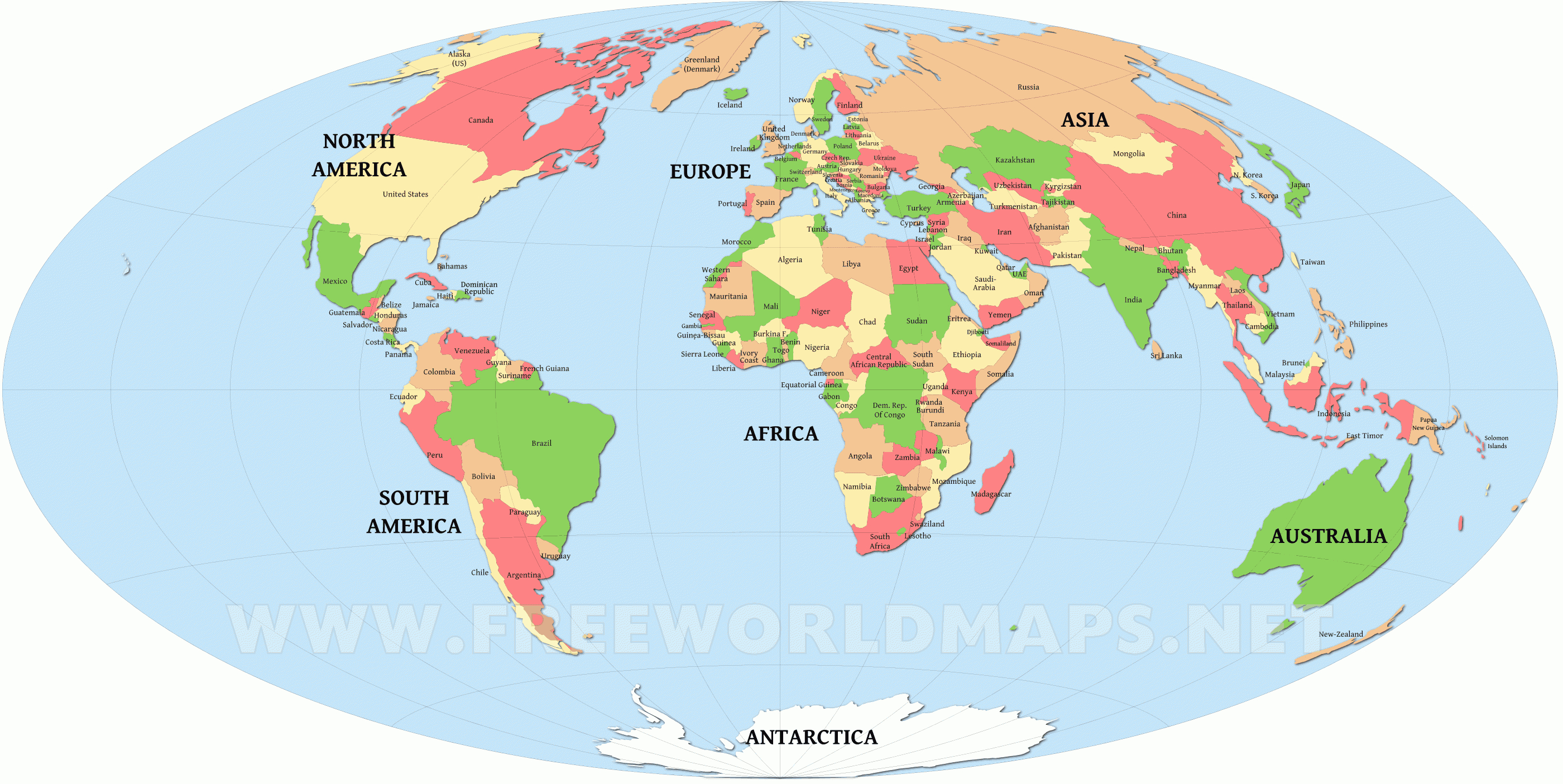 World Map Countries Labeled