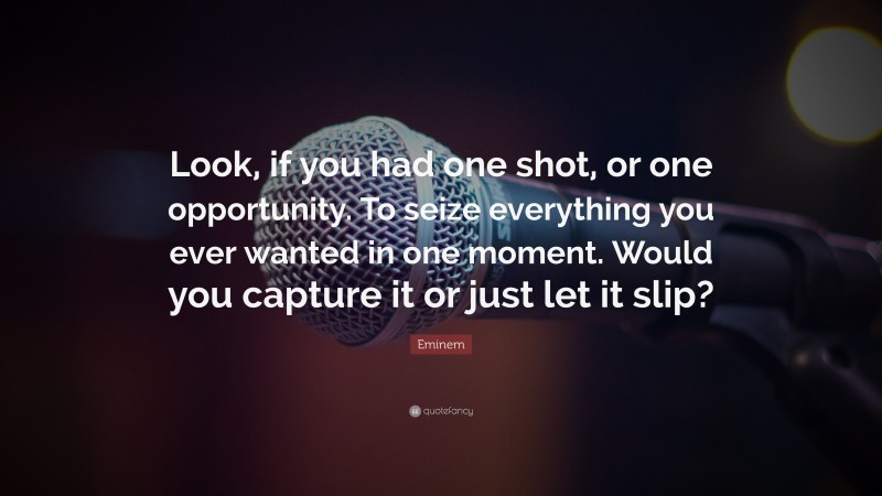 Eminem Quote: “Look, if you had one shot, or one opportunity. To seize everything you ever wanted in one moment. Would you capture it or just let it slip?”