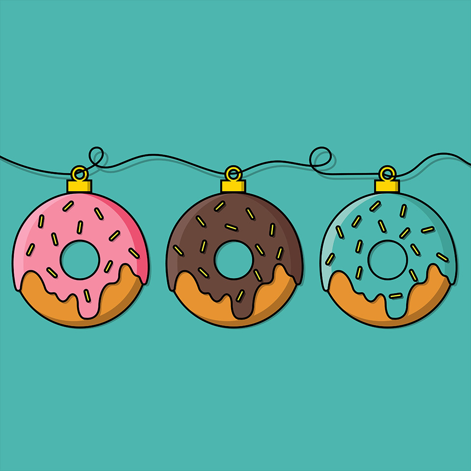 Donut-Dekoration für den Weihnachtsbaum. Vektor-Illustration im flachen Design.