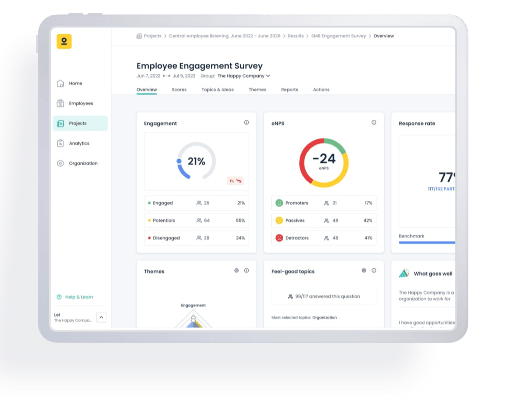 Check-in on  employee sentiment after organizational transformation