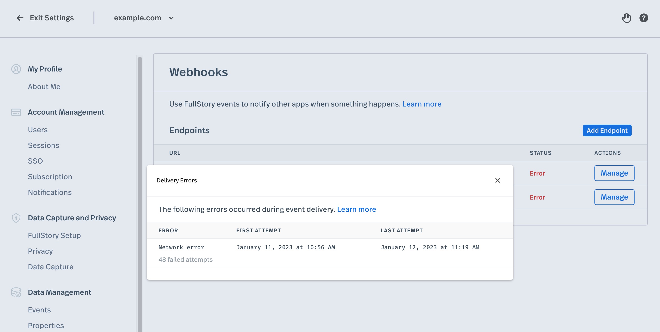 Webhook Error Details