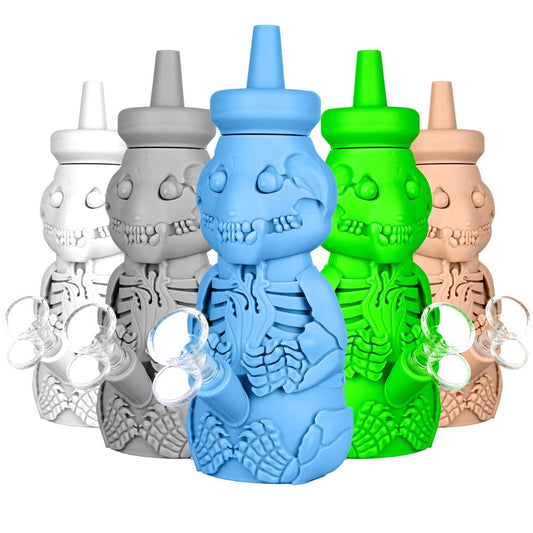 Gift Guru Bong Silicone Honey Bear Skeleton Bubbler-8.5"/14mm F/Colors Vary