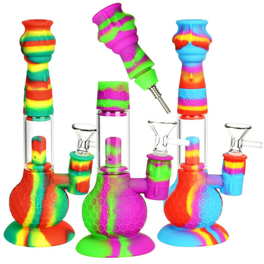 Gift Guru Bong Honey Bee 2 in 1 Water Pipe/Dab Straw- 9"/14mm F/Colors Vary