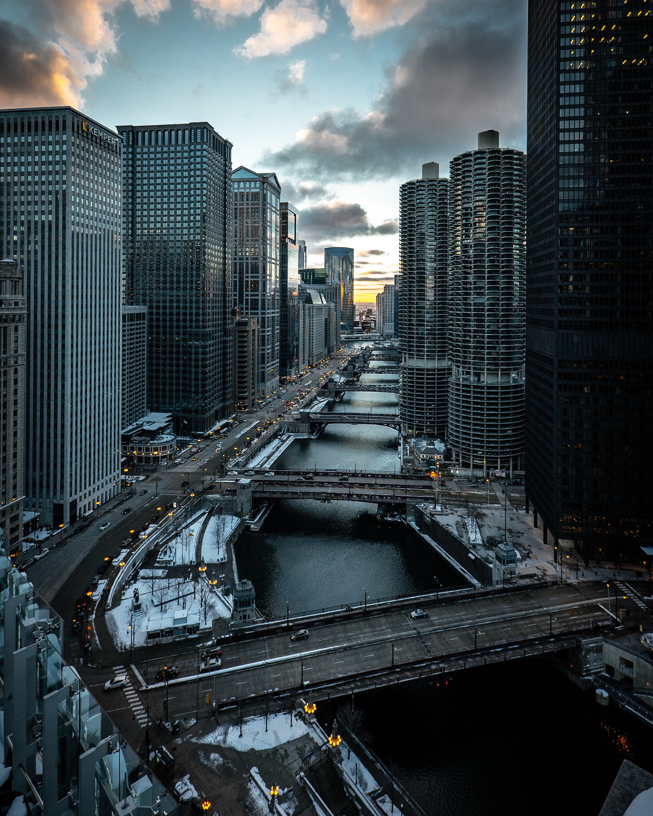 cities, chicago, bridges, city, building, view from above cellphone