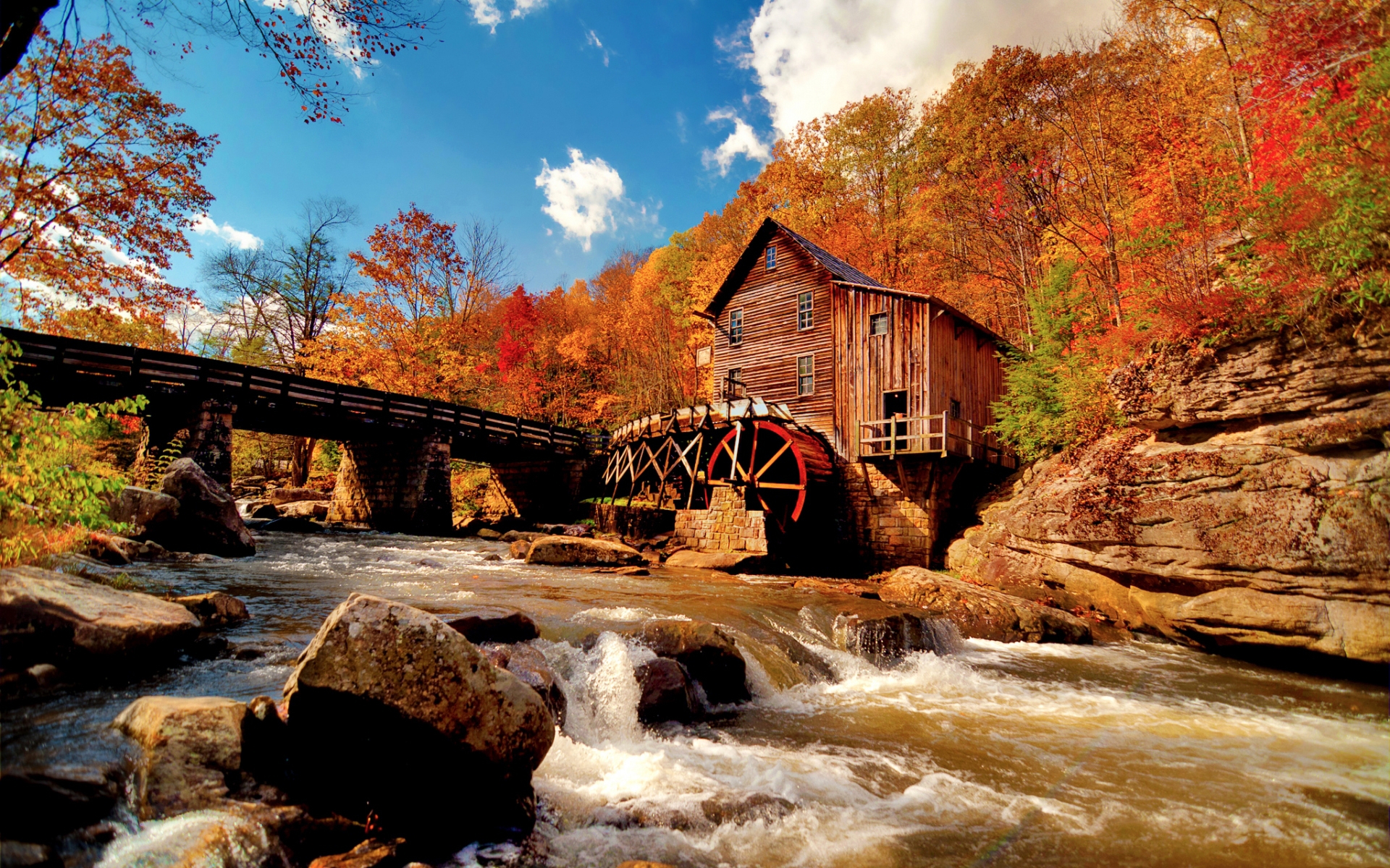 landscape, houses, rivers, orange 8K