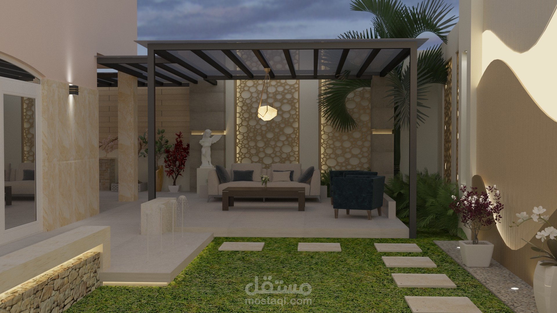 تصميم حديقة خلفية لعمارة سكنية | مستقل