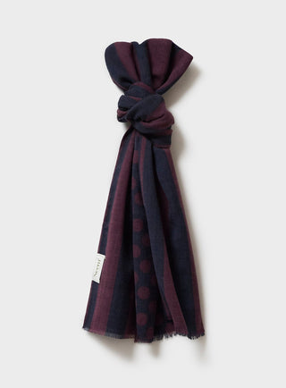 Recycled Double Faced Burgundy and Navy Spot Scarf Socks & Scarfs Neem London 