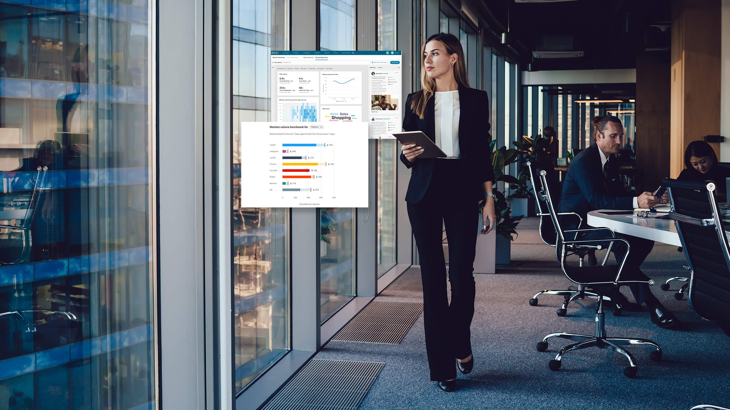 Young woman walking in office building