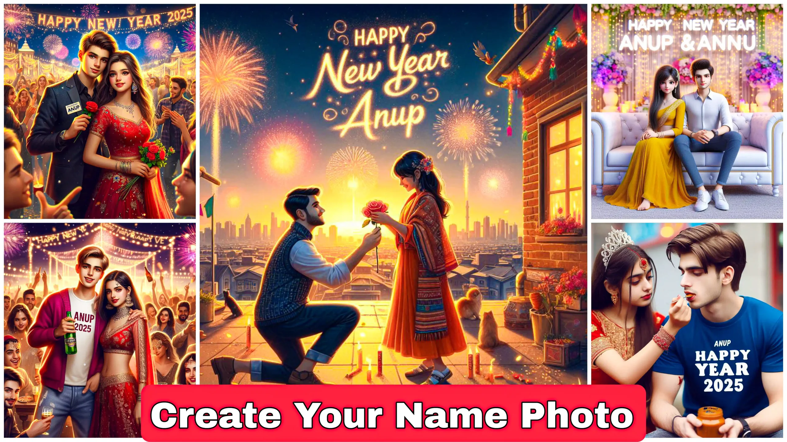 Happy New Year Couple Name AI Photo Editing Prompts