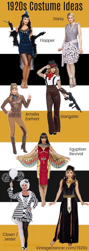 1920s Costume Ideas - Flapper, Daisy (Great Gatsby,) Gangster, Amelia Earhart, Clown or jester, Egyptian revival