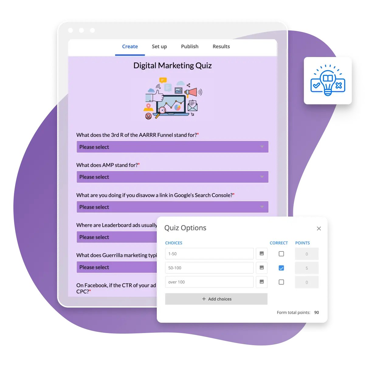 Image showing a 123FormBuilder quiz creation process