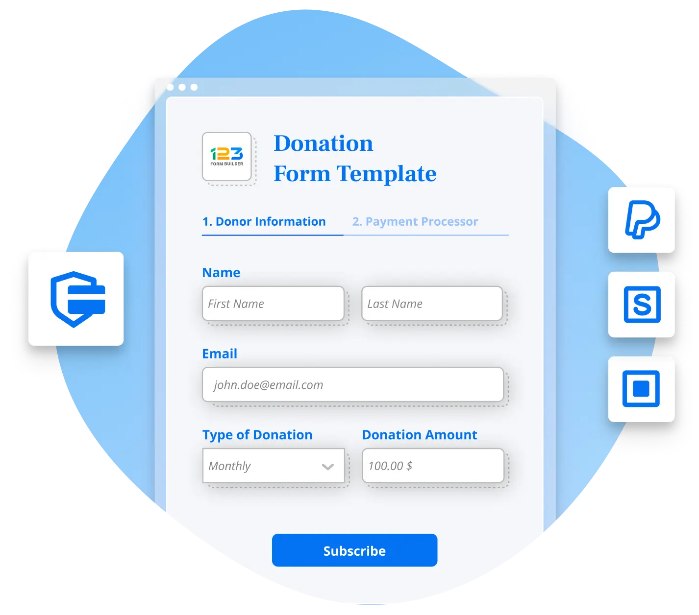 Image showing a few of the Payment processors integrated with 123Formuilder