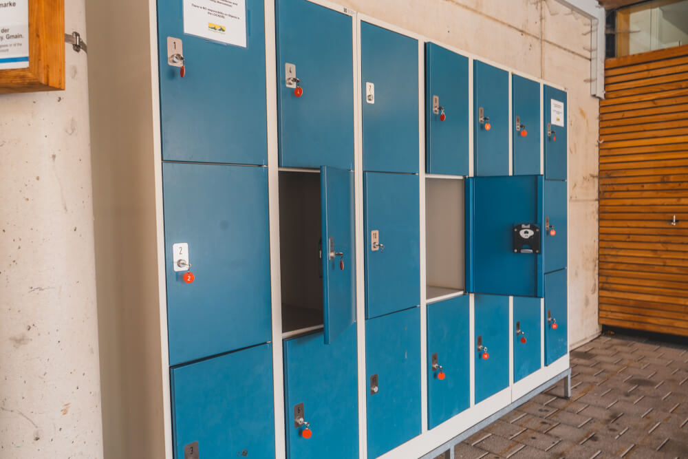 Lockers at the Eagle's Nest bus stop in Berchtesgaden, Germany