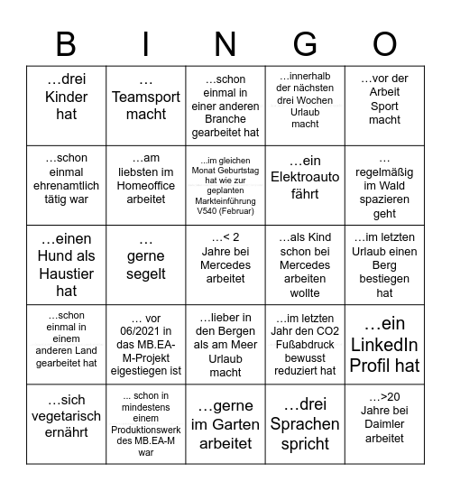 Finde eine Person, die ... Bingo Card