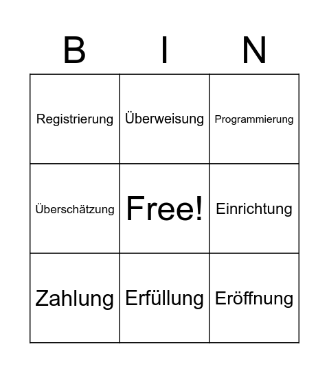 Wörter mit -ung Bingo Card