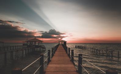 Sunset, skyline, sea, pier