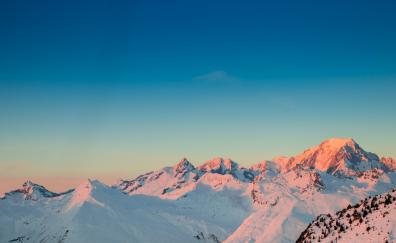 Sunset, horizon, clean sky, glacier, mountains, nature