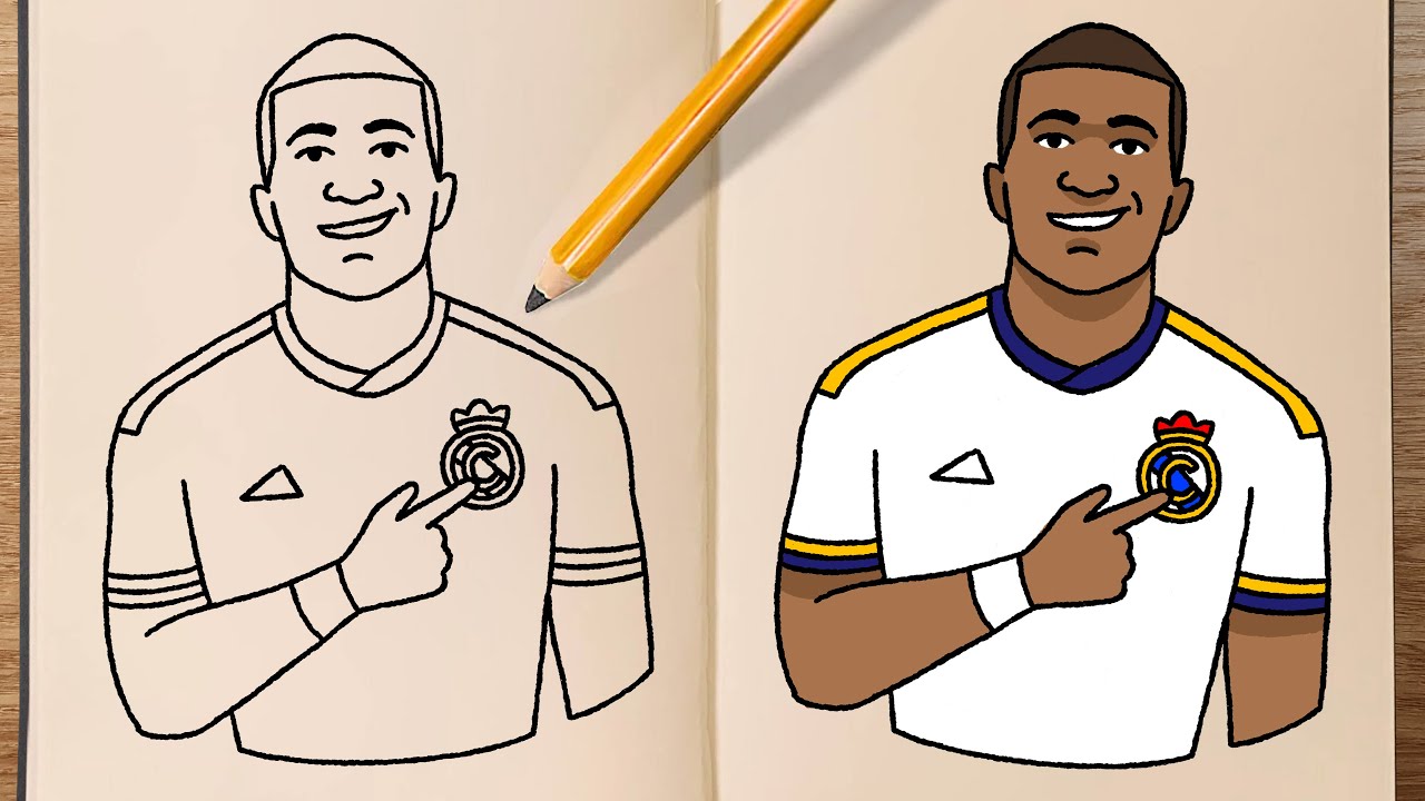 How to draw and colour! MBAPPE at Real Madrid - YouTube