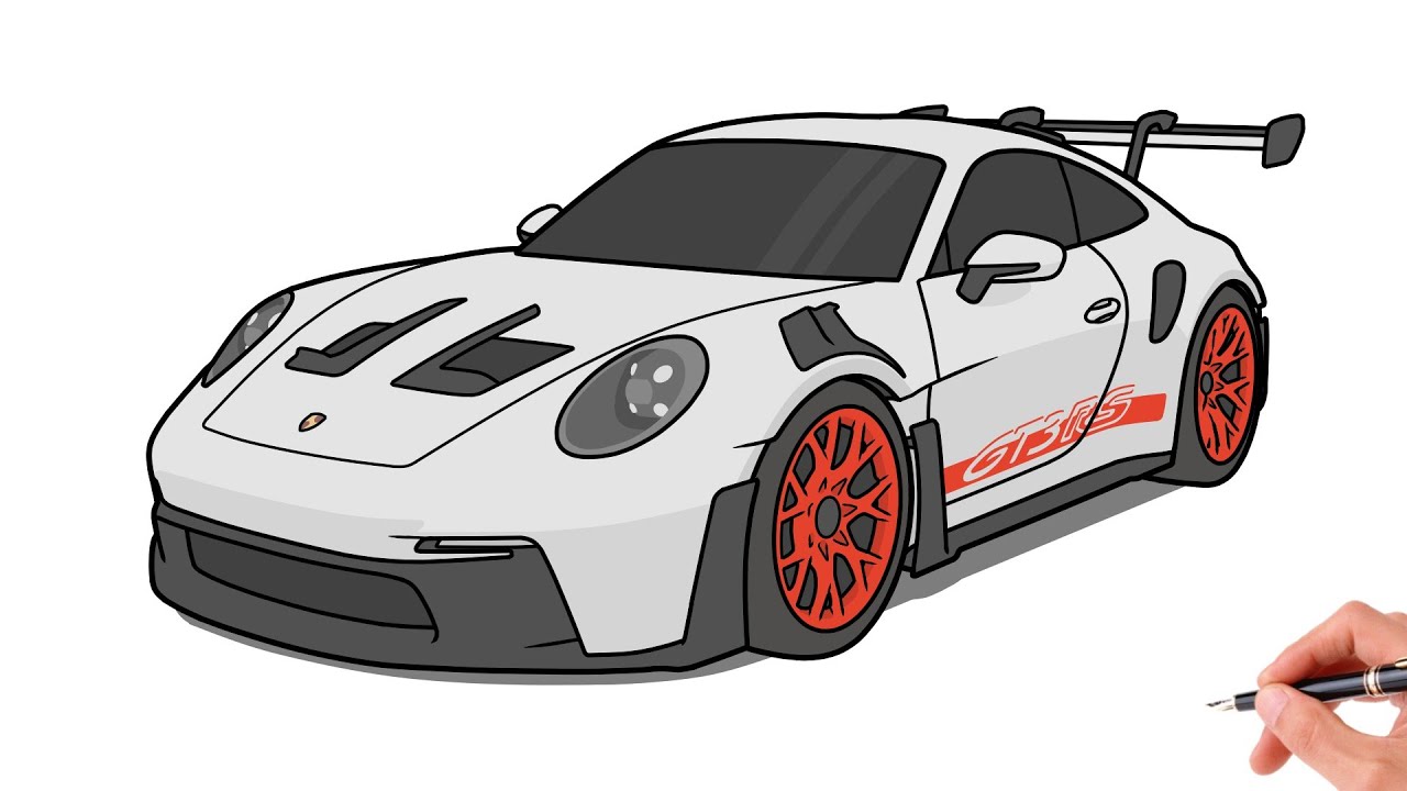 How to draw a PORSCHE 911 GT3 RS / drawing Porsche 992 gt 3 rs 2022 ...