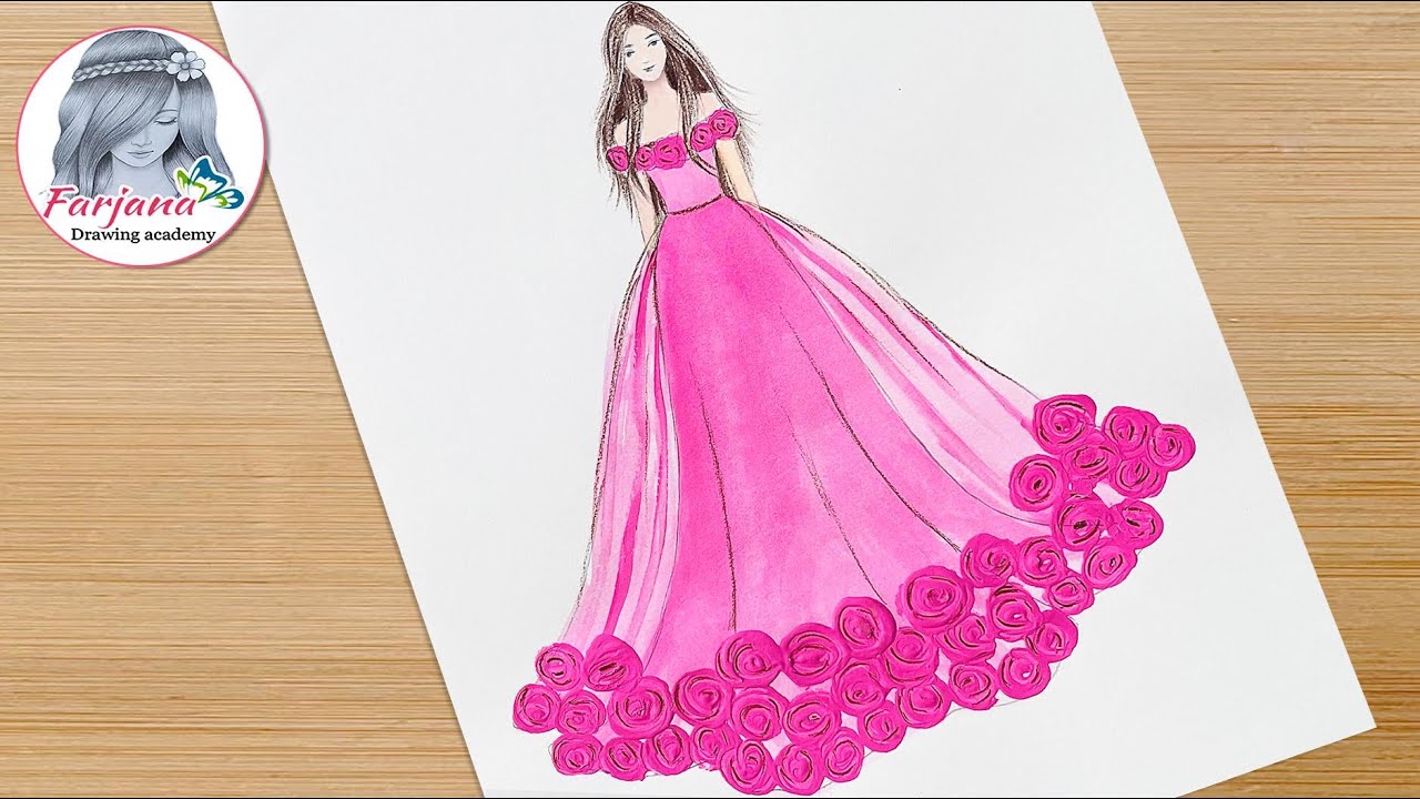 How to draw a girl with beautiful dress || Easy Drawing tutorial ...