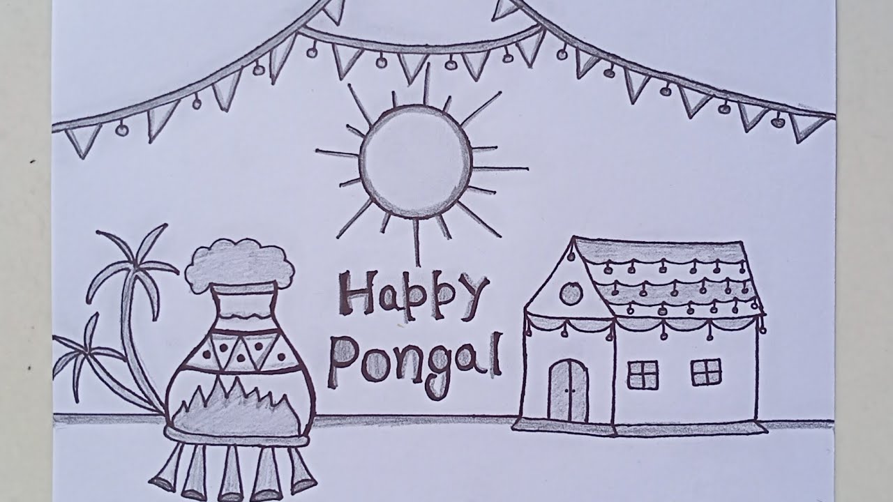 Pongal festival drawing Easy | How To Draw Pongal | Pongal Drawing ...