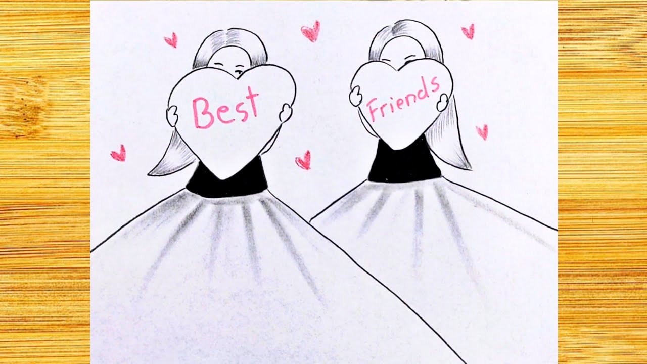 VERY EASY/ Friendship Day drawing/ How to draw BEST FRIENDS GIRLS ...