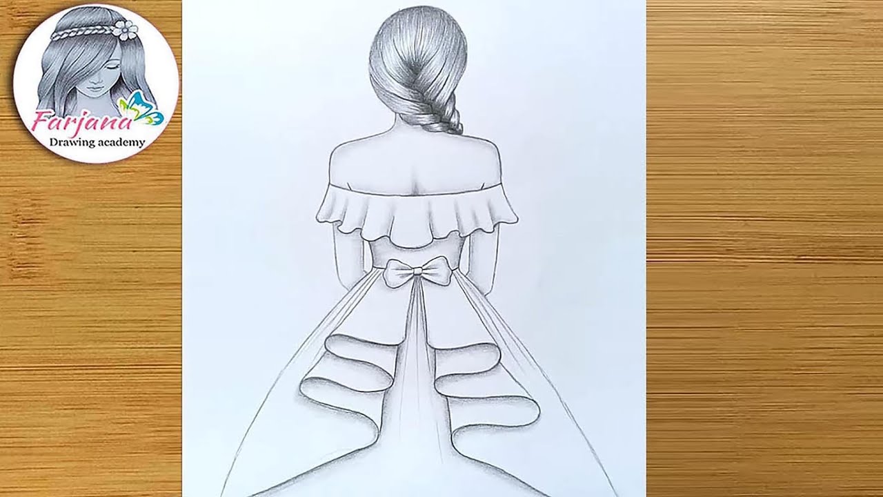 How to draw a girl with beautiful dress for beginners || Pencil ...