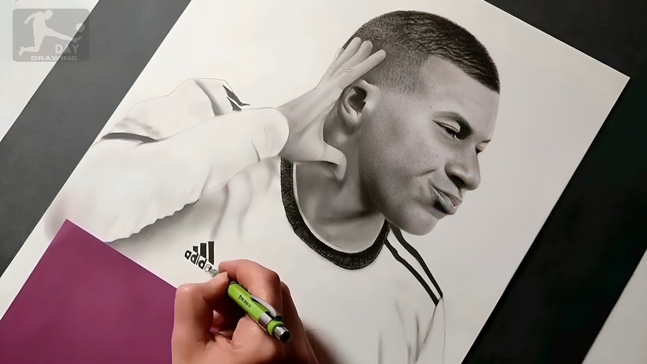 Kylian Mbappe Real Madrid. day drawing || Easy drawing Mbappe step by ...