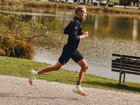 Björn Koreman flies through the air running through his training camp in Seefeld, Austria.