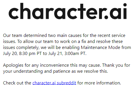 character ai under maintenance