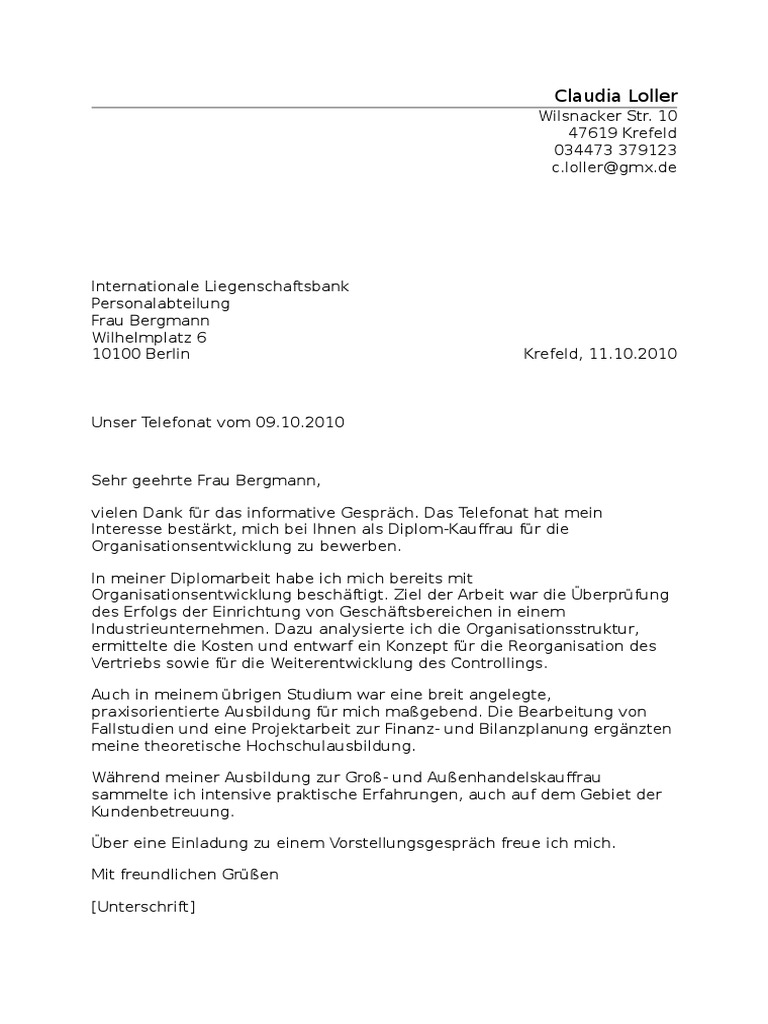 Bewerbung - Angestellte - Primjer 2