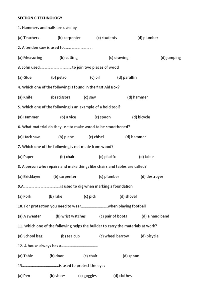 Section C Technology | PDF | Tools | Equipment