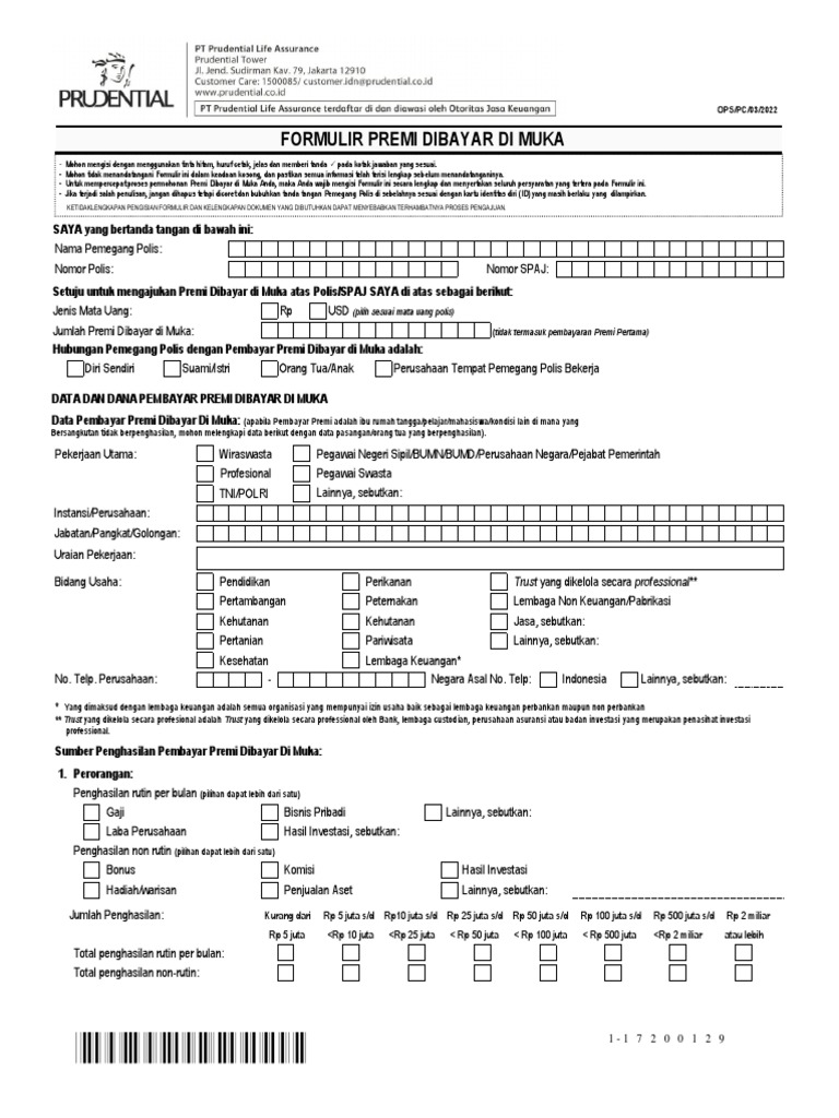 Form PTDA (Formulir Premi Dibayar Di Muka) | PDF