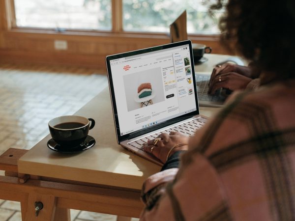 Person viewing a shopping site on their laptop computer at home