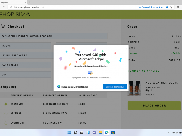 Express Checkout in Microsoft Edge