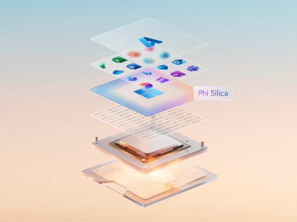 Layered image of Phi Silica, a state-of-the-art small language model integrated into Windows 11 Copilot+PCs