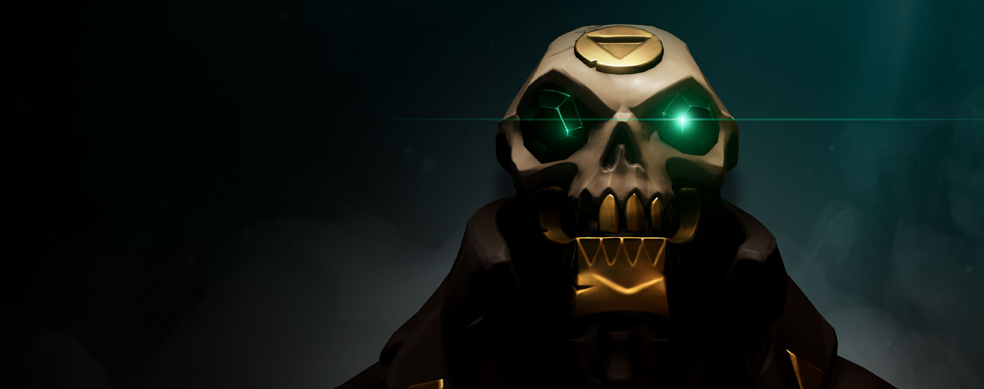 Schädel aus Sea of Thieves mit grünen Edelsteinen als Augen