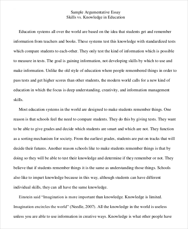 argumentative essay example college