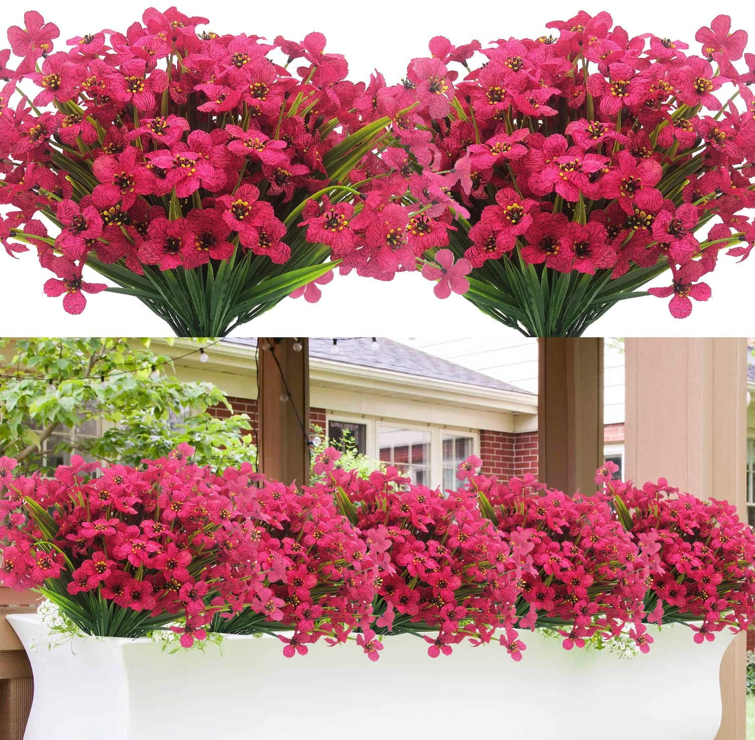 Coolmade 12 Bundles Artificial Flowers, Outdoor Indoor UV Resistant Fake  Flowers No Fade Faux Plastic Plants Garden Porch Window Box Decoration  (Rose Red) 