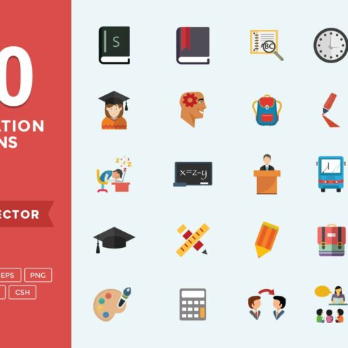 Flat Icons School-Education Set cover image.