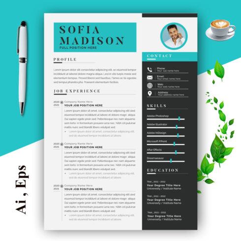 Modern Resume Design Template cover image.