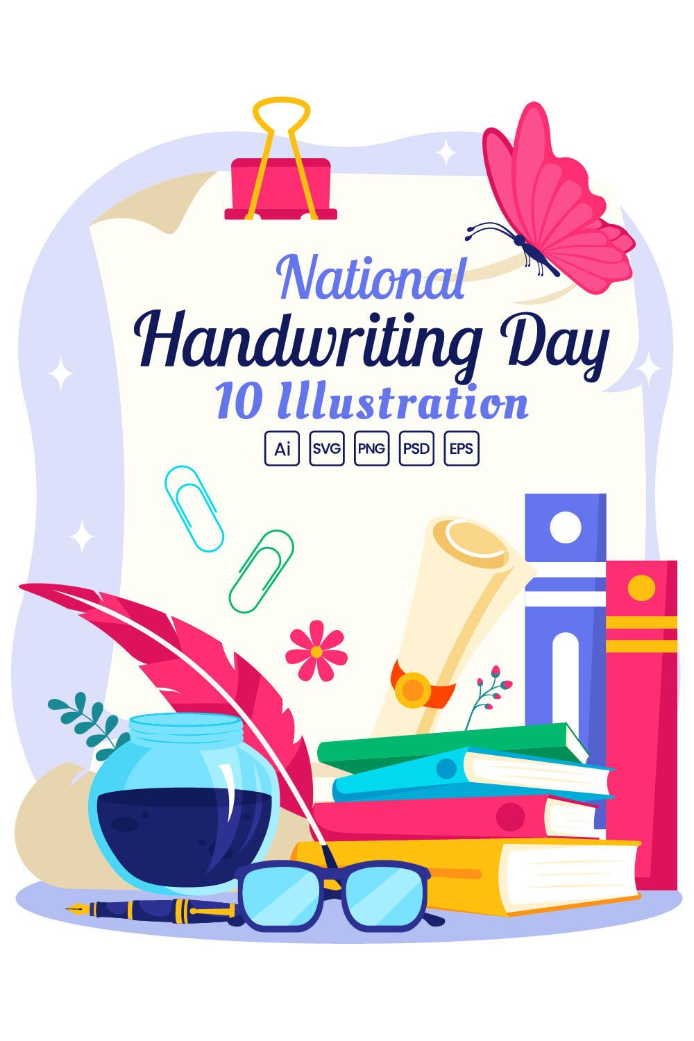 10 National Handwriting Day Illustration pinterest preview image.