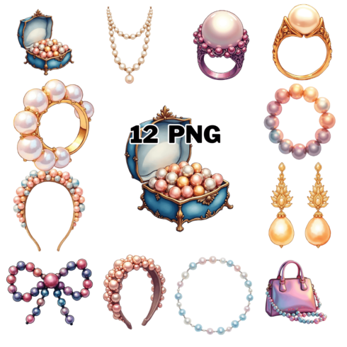 Watercolor Pearl Jewelry Sublimation Clipart Bundle cover image.