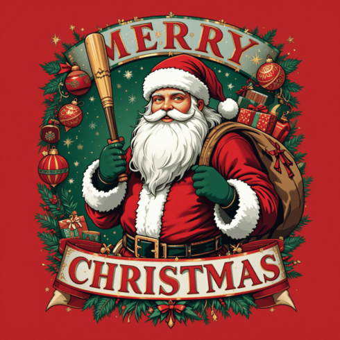 Santa with Baseball Bat Merry Christmas cover image.