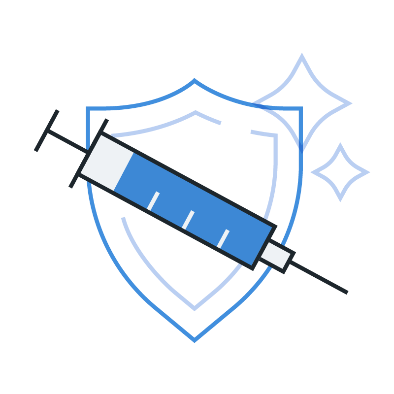 A shield with a syringe 