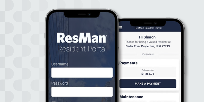 Phones showing Resident Portal mobile app