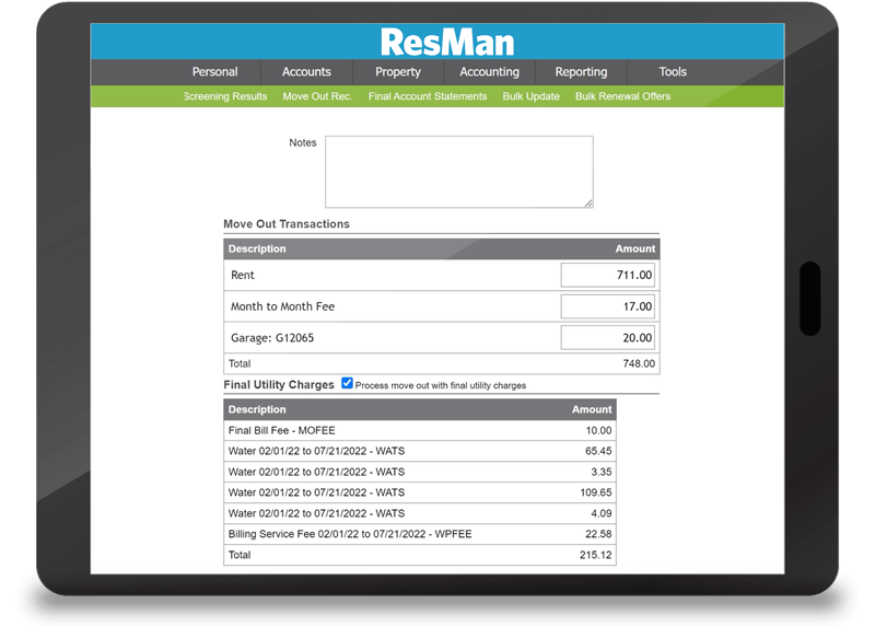 Tablet showing screenshot of a final bill