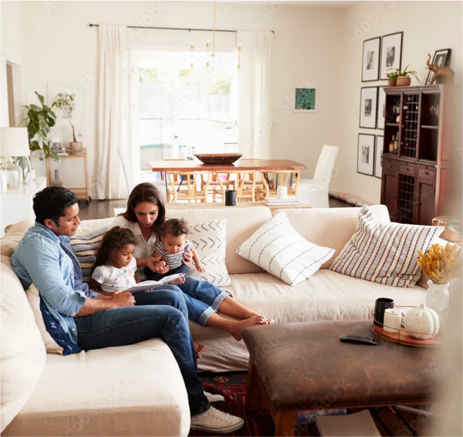 Exterior photo of family in an asset living build-to-rent property