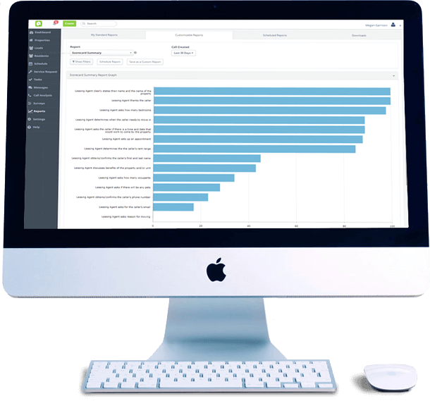 Anyone Home CRM reporting and analytics graph screenshot inside a computer monitor.