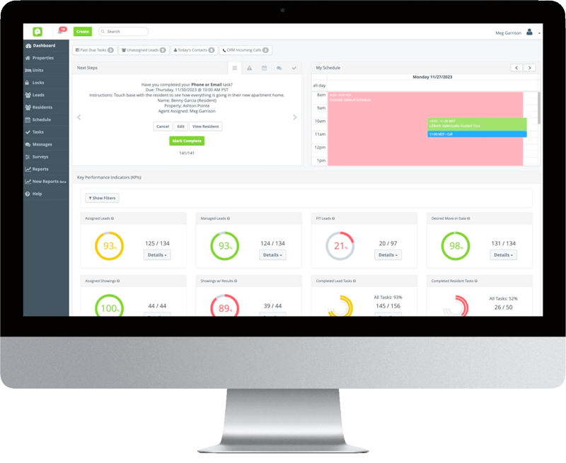 Anyone Home CRM dashboard with KPIs inside a computer monitor.